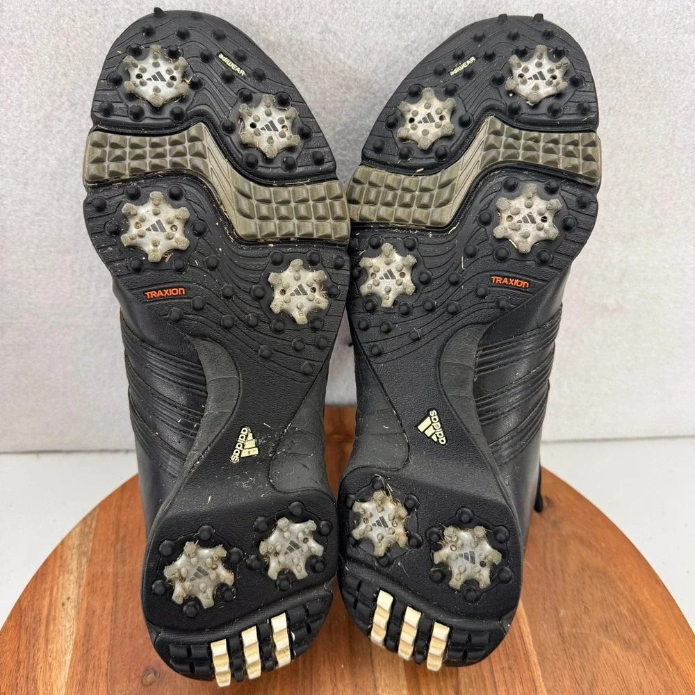 Adidas Golf Shoes Leather Spiked ThinTech Black Golfing‎ Mens Size 9
